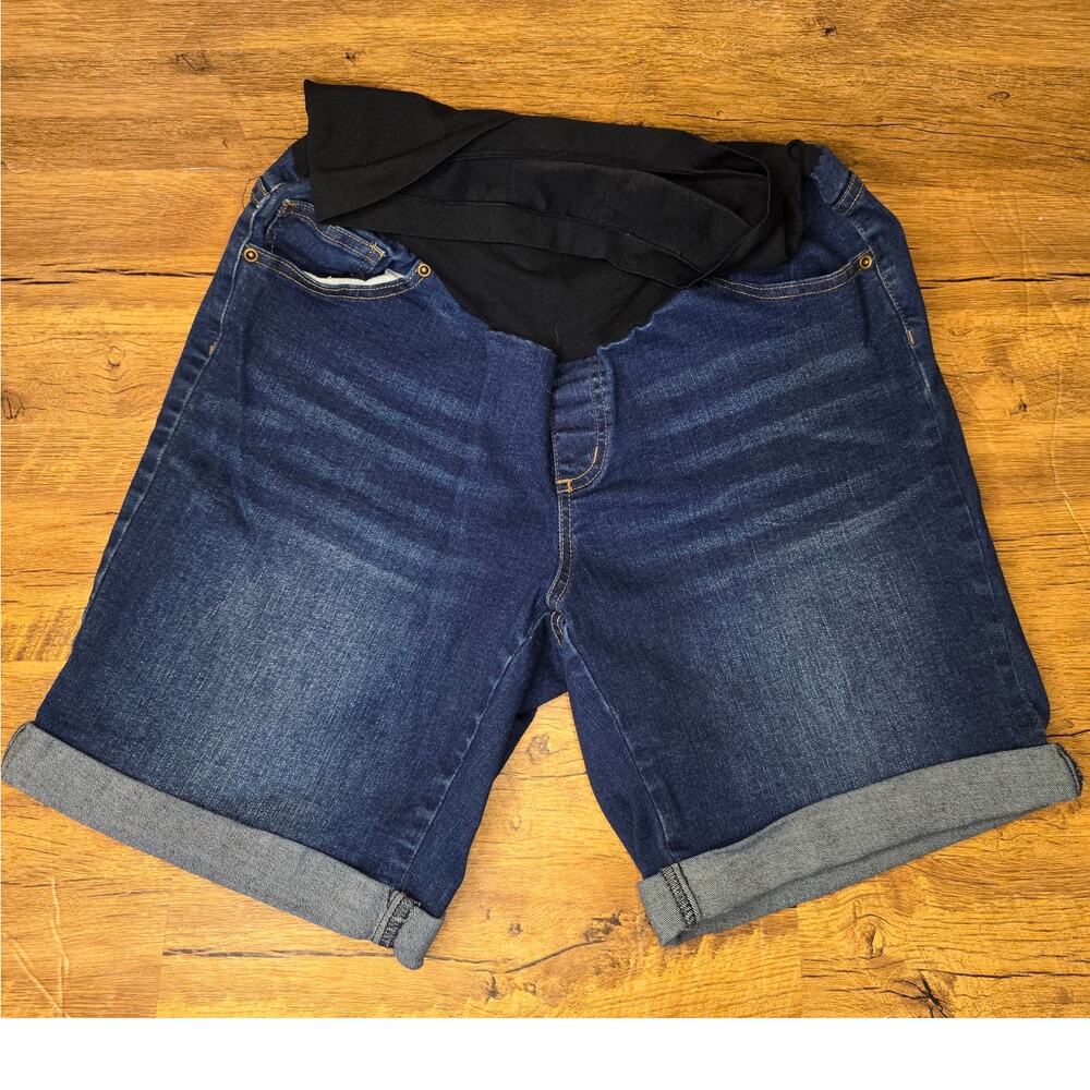 Planet Motherhood Maternity rolled hem 7in inseam denim jean shorts sz XL